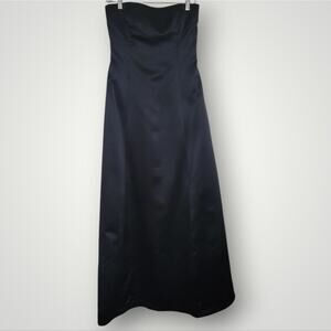 Nicole Miller Dress Size 8 Black Sheath Strapless Full Length Evening Satin